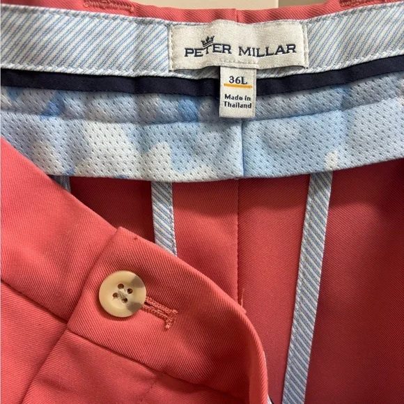 Peter Millar Shorts Men 36L Khaki Coral Res Salem Performance Flat Front Golf - Picture 7 of 10